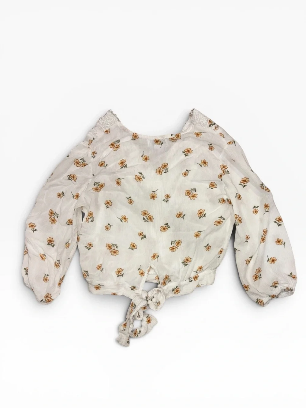 Boho Lace-Trim Tie-Front Blouse With Floral Print Girl’s Small